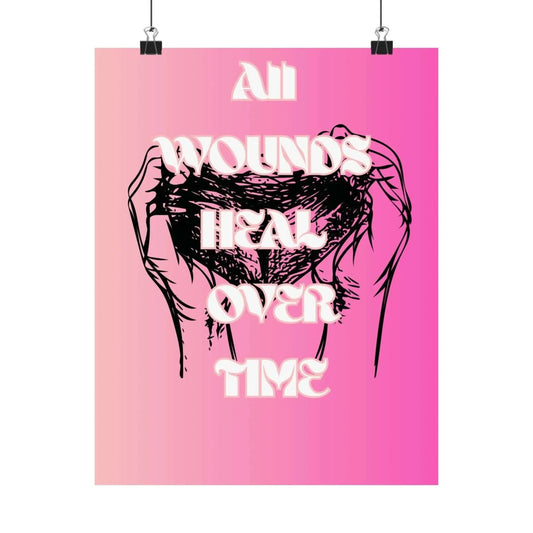 Motivational Healing Poster All Wounds Heal Matte Vertical Wall Art In Soft Pink Gradient - One OF One CreaXtions