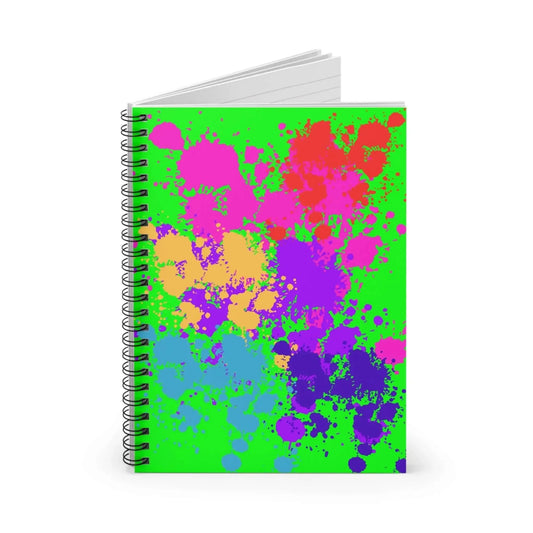 Neon Paint Splatter Notebook Spiral Journal for Students and Artists with Neon Green Cover - One OF One CreaXtions