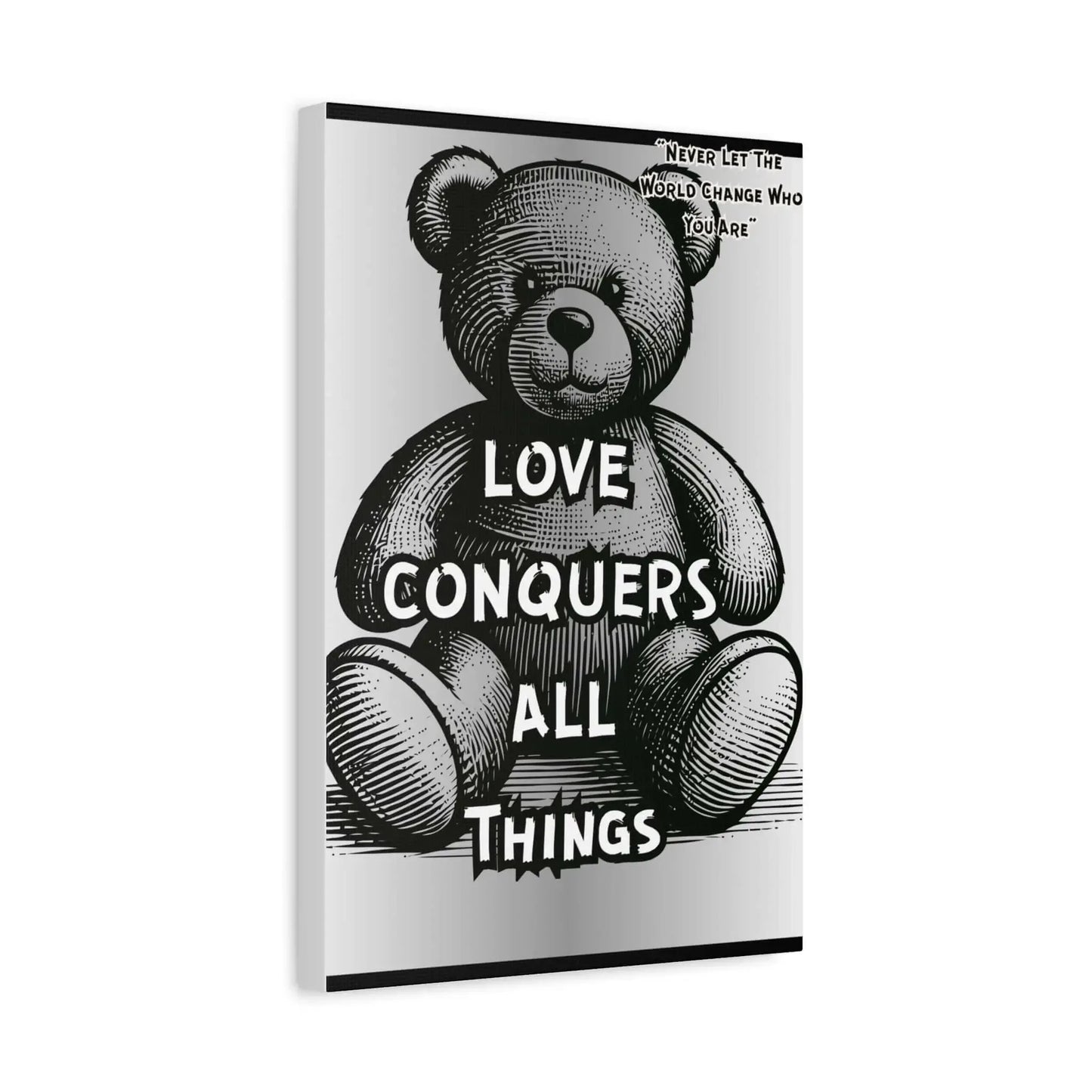 Love Conquers All Teddy Bear Canvas Matte Stretched Wall Art Monochrome Vintage Style On 1.25 Inch Stretcher Frame - One OF One CreaXtions
