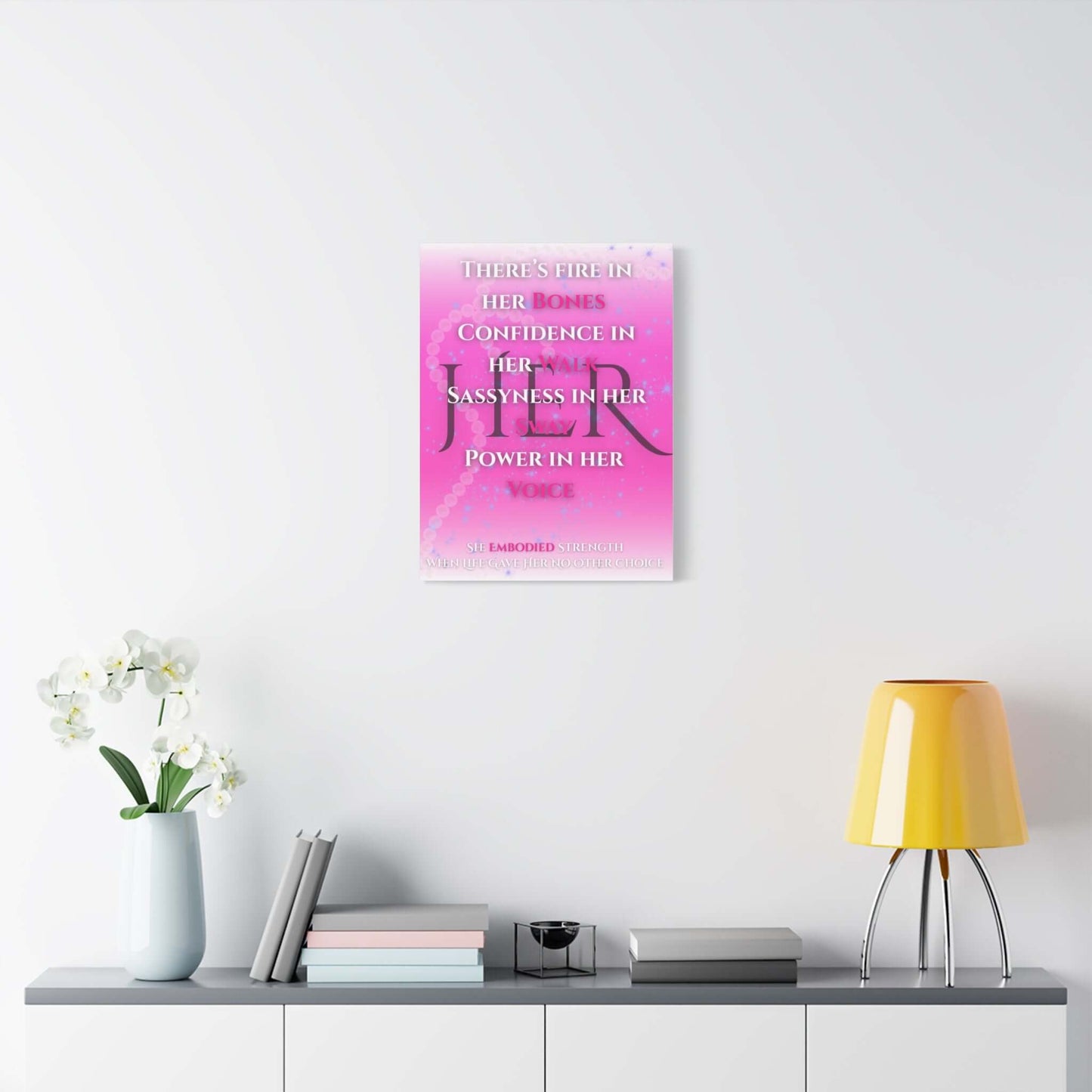 Her Power Pink Inspirational Canvas — "There’s Fire in Her Bones" Wall Art