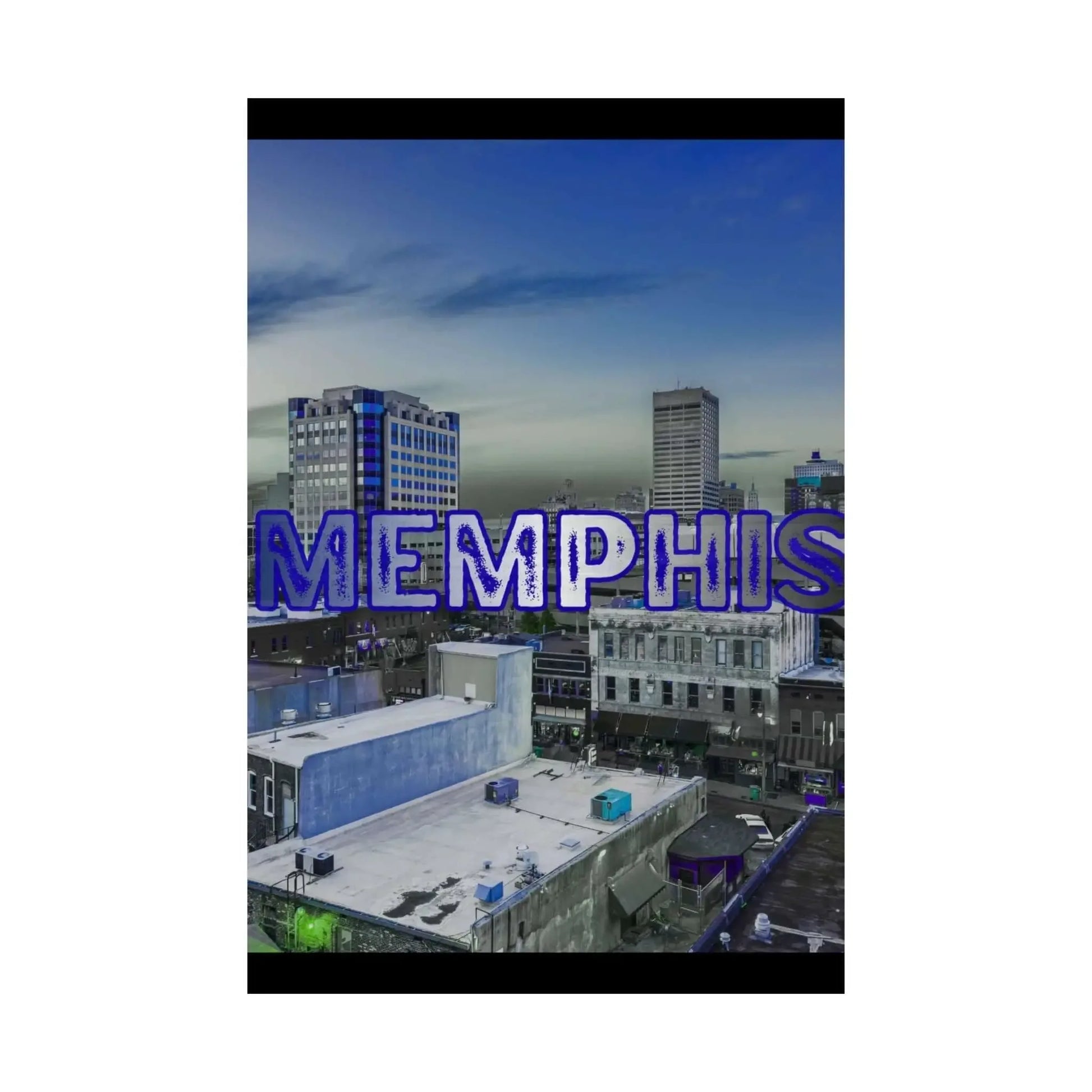 Memphis Cityscape Matte Poster for Vertical Wall Art 11 x 14 and 12 x 18 Glazed Giclée Print Neon Lettering Skyline - One OF One CreaXtions