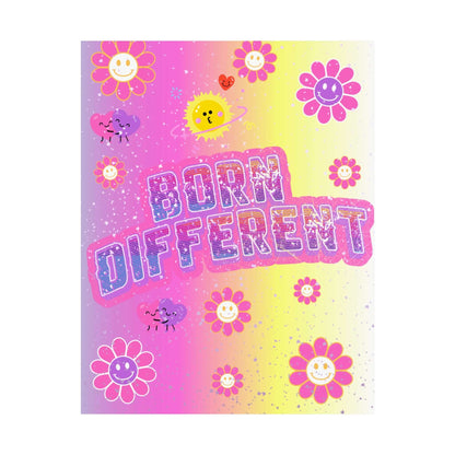 Born Different Poster — Colorful Retro Smile Flower Matte Wall Art