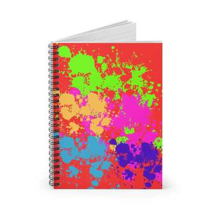 Neon Paint Splatter Notebook With Red Cover Spiral Bound 90 GSM Ruled Pages For Creative Notes - One OF One CreaXtions