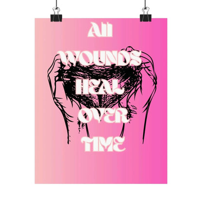 Motivational Healing Poster All Wounds Heal Matte Vertical Wall Art In Soft Pink Gradient - One OF One CreaXtions