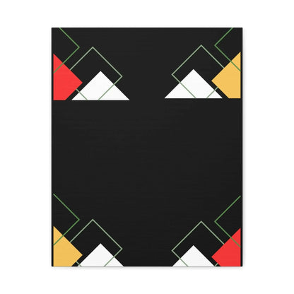 Modern Black Abstract Wall Art On Canvas With Geometric Triangles And Layered Squares In Red Gold And White - One OF One CreaXtions