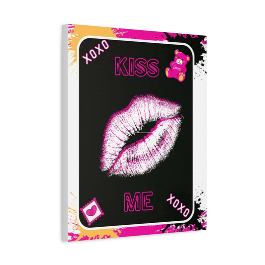 Kiss Print Canvas Wall Art — Pink Lipstick Kiss Matte Stretched Canvas