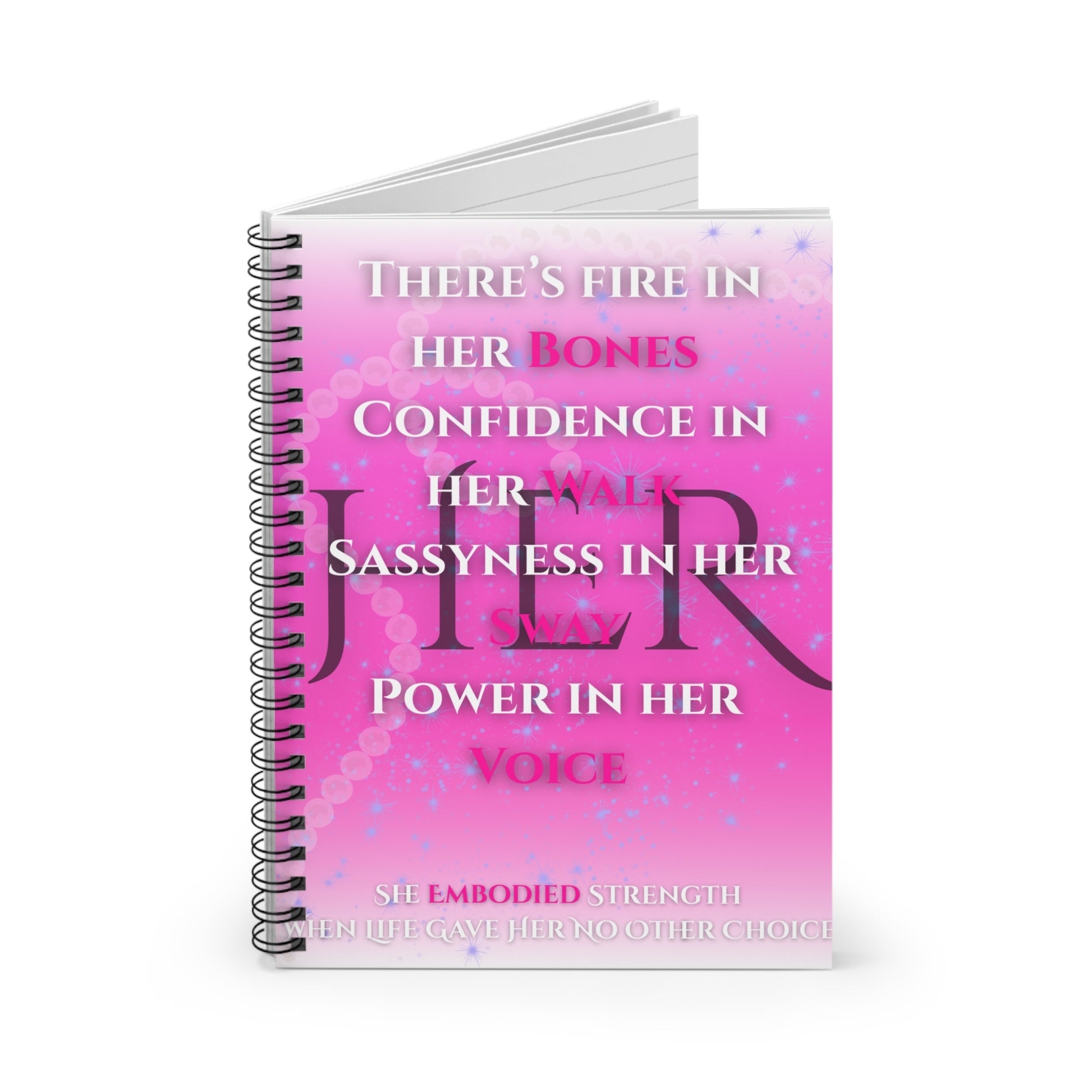 Inspirational pink spiral notebook featuring motivational text on a bright pink cover with sparkles.