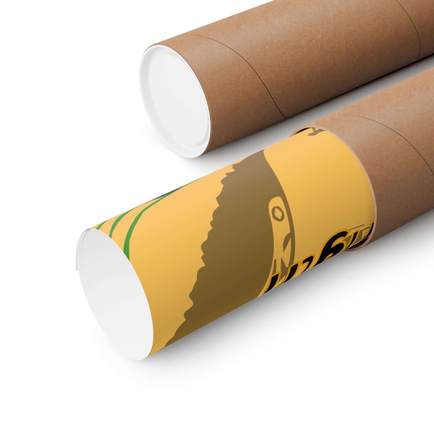 Two rolled tubes for poster storage showcasing colorful Afrocentric inspirational wall art design.