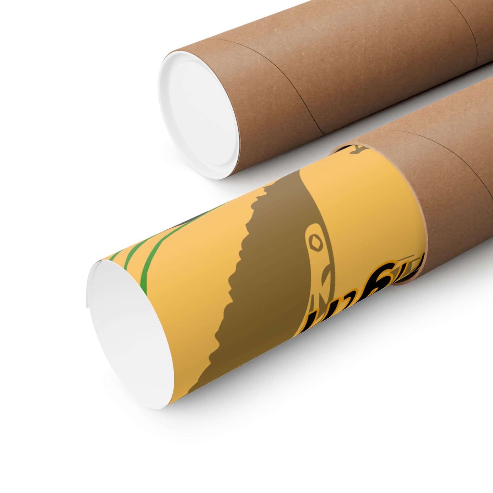 Two rolled tubes for poster storage showcasing colorful Afrocentric inspirational wall art design.
