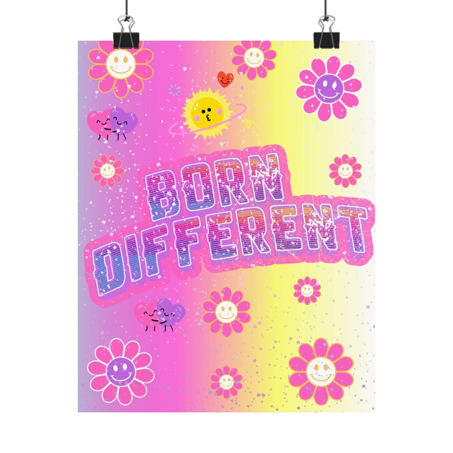 Born Different Poster — Colorful Retro Smile Flower Matte Wall Art