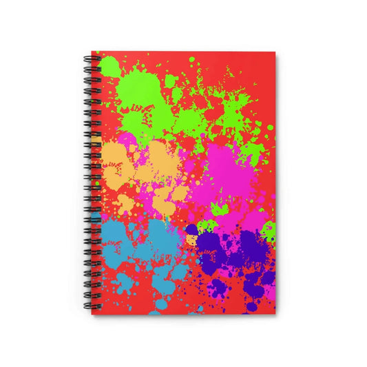 Neon Paint Splatter Notebook With Red Cover Spiral Bound 90 GSM Ruled Pages For Creative Notes - One OF One CreaXtions