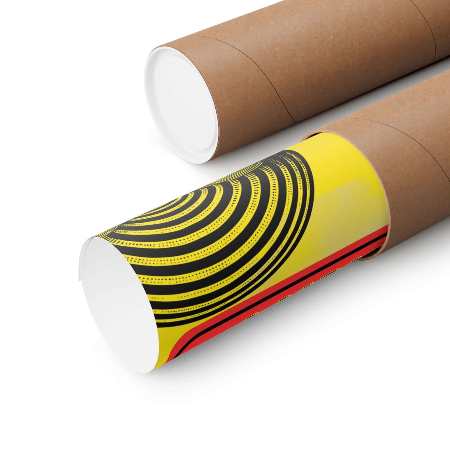 Warning: Addicted to My Authenticity poster print rolled in a brown cardboard tube with spiral design.