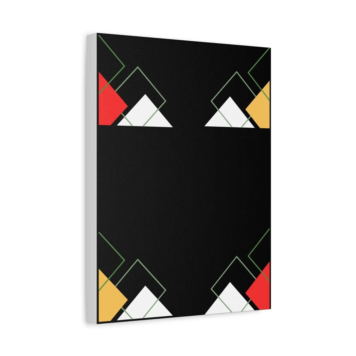 Modern Black Abstract Wall Art On Canvas With Geometric Triangles And Layered Squares In Red Gold And White - One OF One CreaXtions