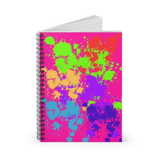 Neon Paint Splatter Spiral Notebook With 90 Gsm Lined Pages For Colorful Notes And Daily Tasks - One OF One CreaXtions