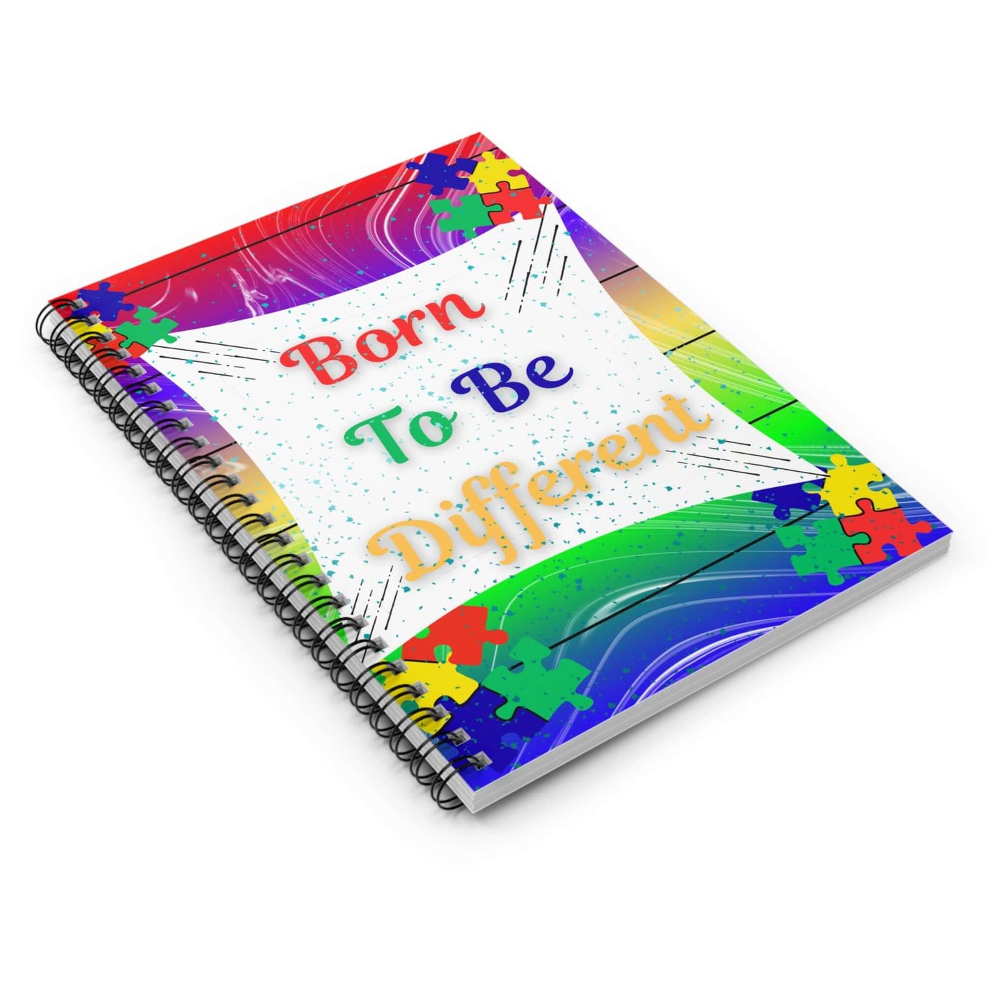 Born to Be Different Spiral Notebook — Rainbow Puzzle Piece Autism Awareness Journal