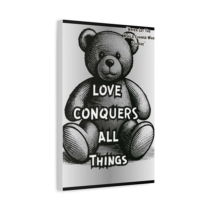 Love Conquers All Teddy Bear Canvas — Matte Stretched Wall Art