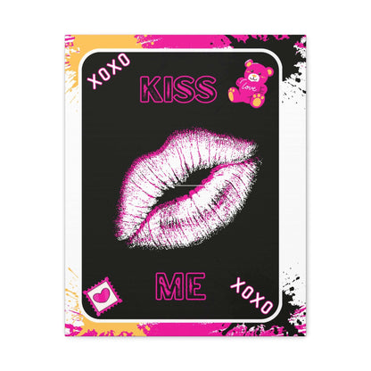 Kiss Print Canvas Wall Art — Pink Lipstick Kiss Matte Stretched Canvas