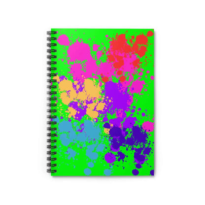 Neon Paint Splatter Notebook Spiral Journal for Students and Artists with Neon Green Cover - One OF One CreaXtions