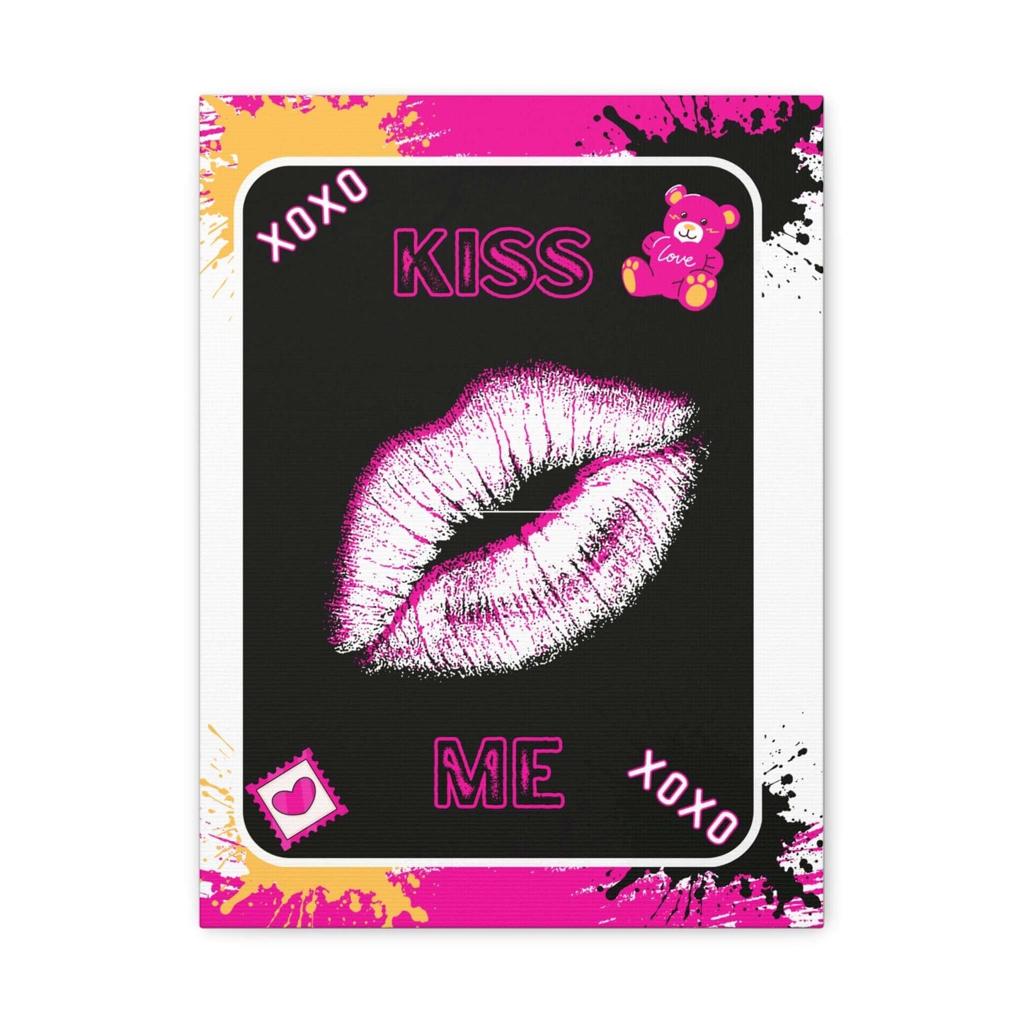 Kiss Print Canvas Wall Art — Pink Lipstick Kiss Matte Stretched Canvas