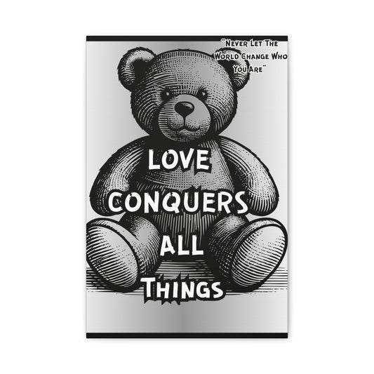 Love Conquers All Teddy Bear Canvas — Matte Stretched Wall Art