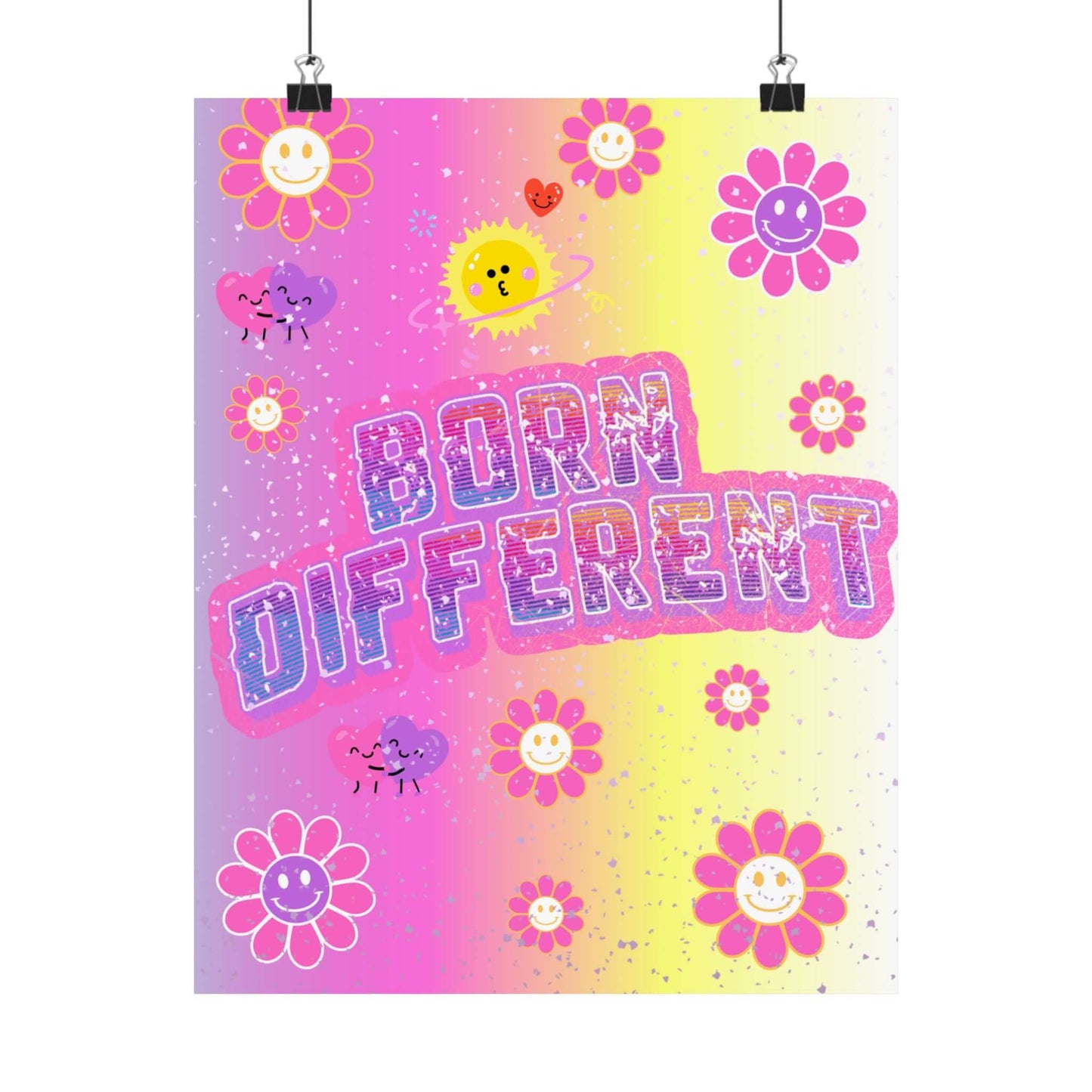 Born Different Poster — Colorful Retro Smile Flower Matte Wall Art
