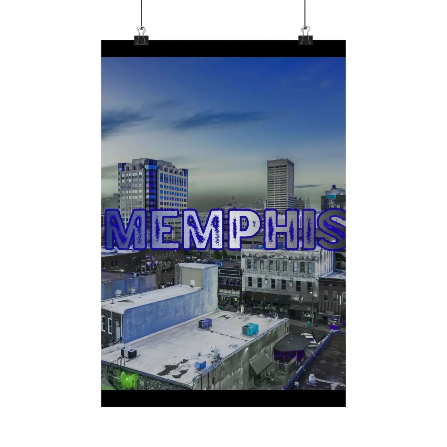 Memphis Cityscape Matte Poster for Vertical Wall Art 11 x 14 and 12 x 18 Glazed Giclée Print Neon Lettering Skyline - One OF One CreaXtions