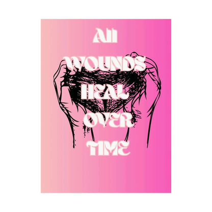 Motivational Healing Poster All Wounds Heal Matte Vertical Wall Art In Soft Pink Gradient - One OF One CreaXtions
