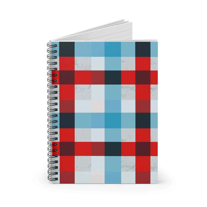 Plaid Spiral Notebook Red And Blue Checked Ruled Journal With 90Gsm Pages For Notes And Sketches - One OF One CreaXtions