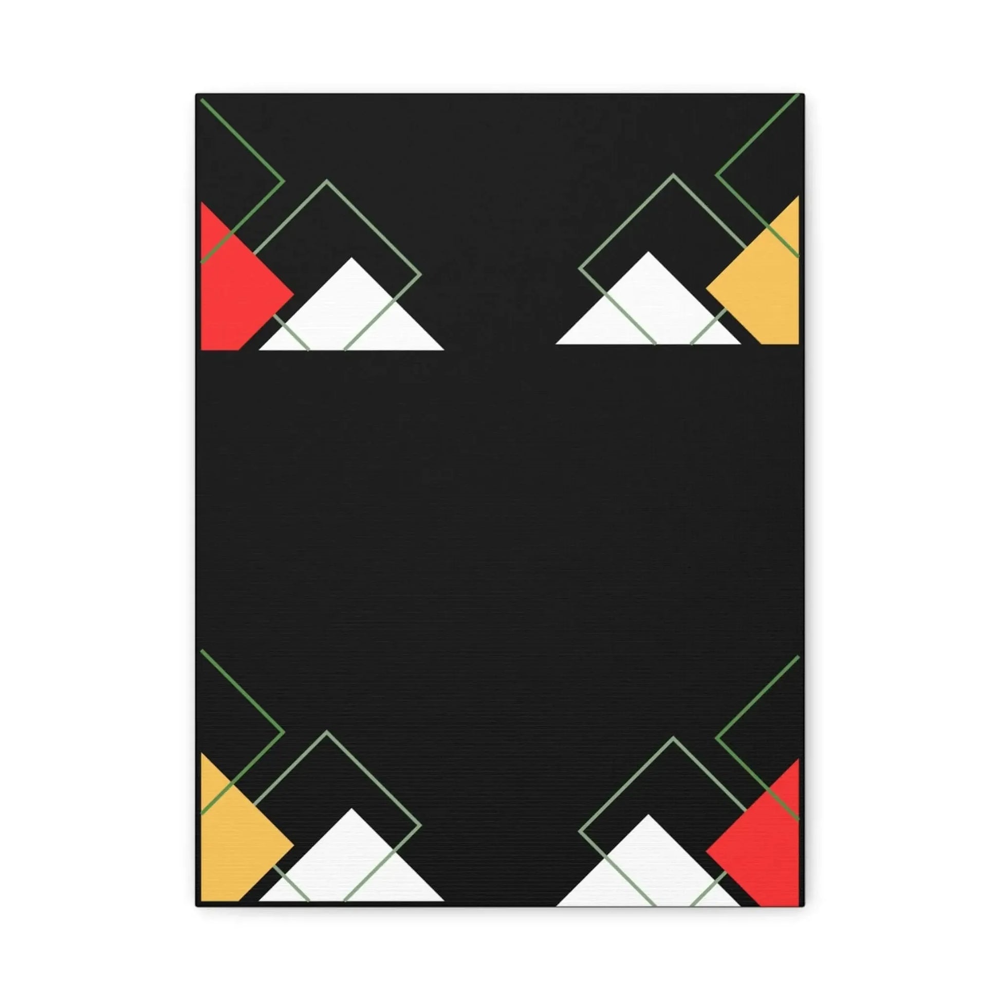 Modern Black Abstract Wall Art On Canvas With Geometric Triangles And Layered Squares In Red Gold And White - One OF One CreaXtions