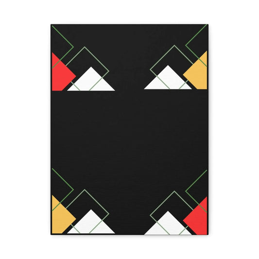 Modern Black Abstract Wall Art On Canvas With Geometric Triangles And Layered Squares In Red Gold And White - One OF One CreaXtions