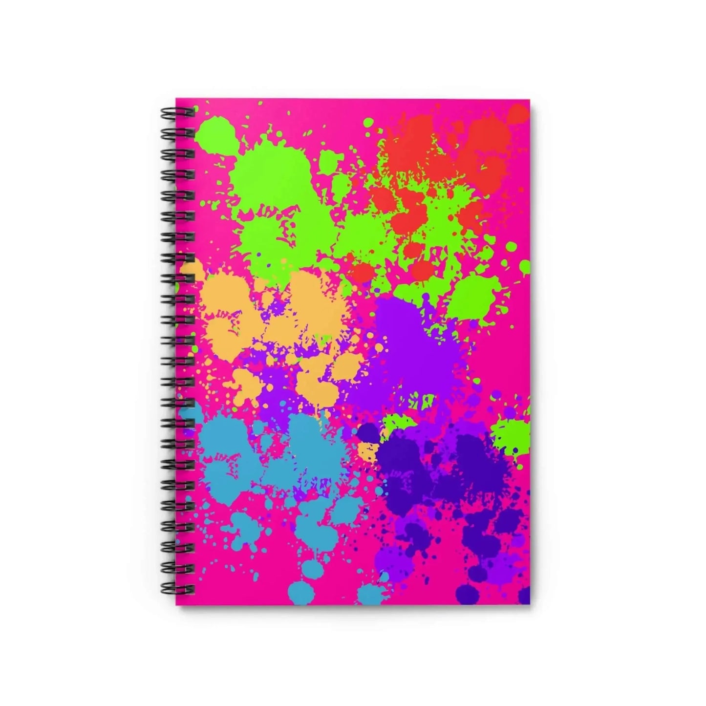 Neon Paint Splatter Spiral Notebook With 90 Gsm Lined Pages For Colorful Notes And Daily Tasks - One OF One CreaXtions