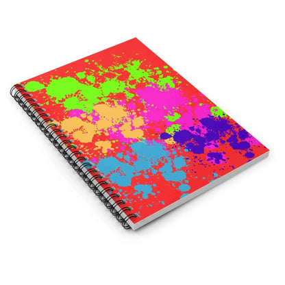 Neon Paint Splatter Notebook With Red Cover Spiral Bound 90 GSM Ruled Pages For Creative Notes - One OF One CreaXtions