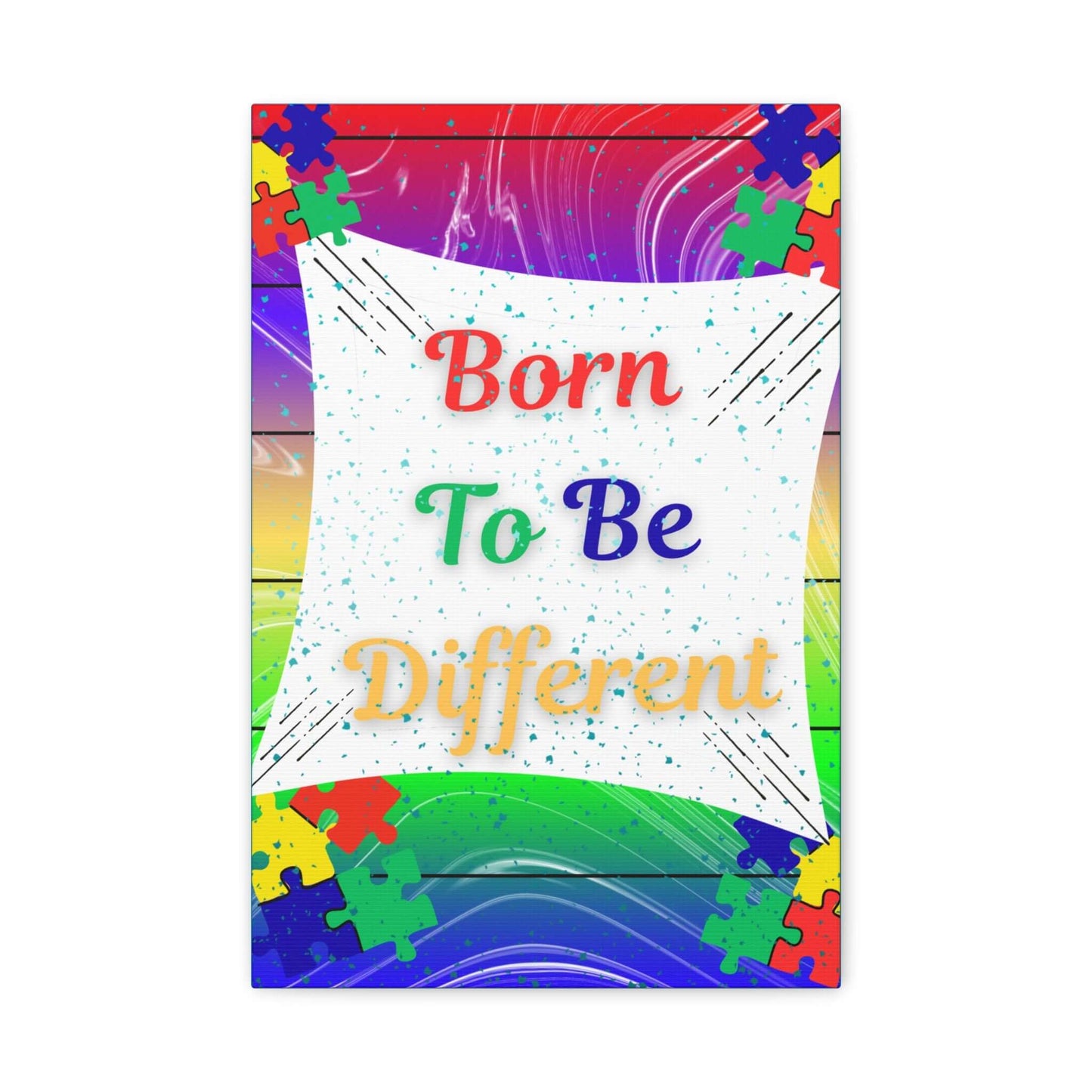 Born To Be Different Canvas Wall Art — Colorful Autism Awareness Puzzle Print