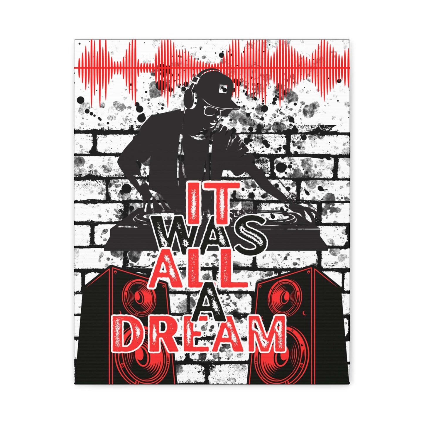 Urban DJ wall art poster featuring turntable and inspirational quote