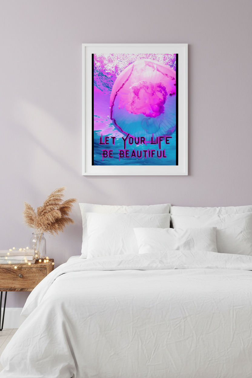 Pink Jellyfish Motivational Wall Art | Let Your Life Be Beautiful