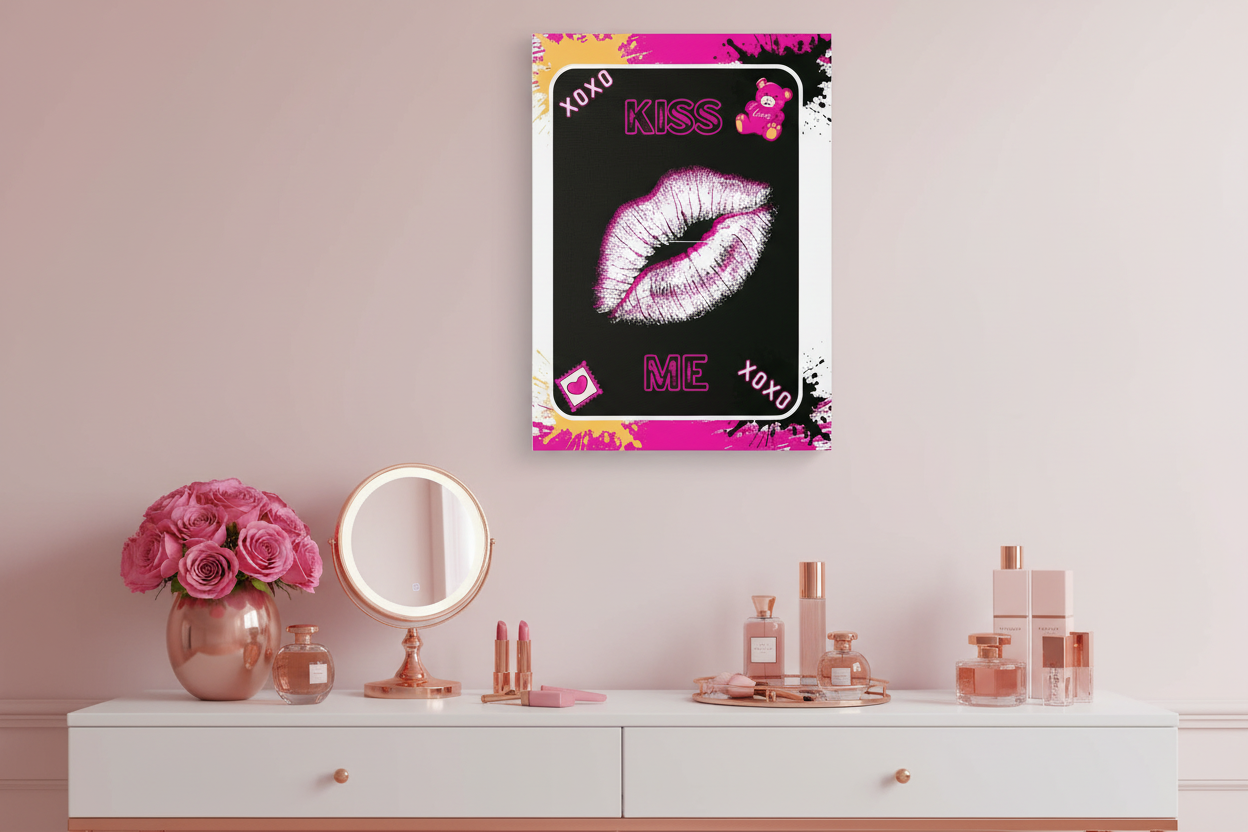 Pink Lipstick Canvas Above Vanity