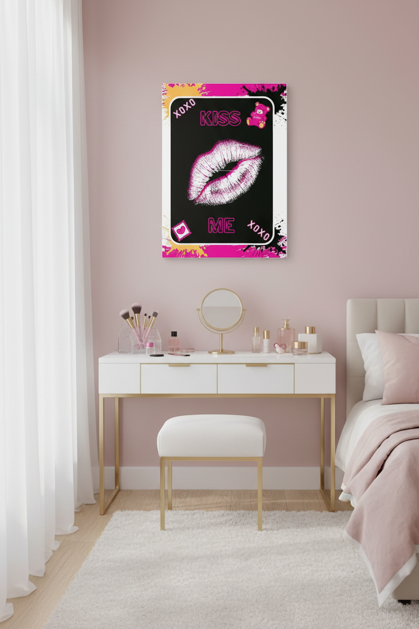 Pink Lipstick Canvas in Bedroom