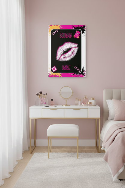 Pink Lipstick Canvas in Bedroom